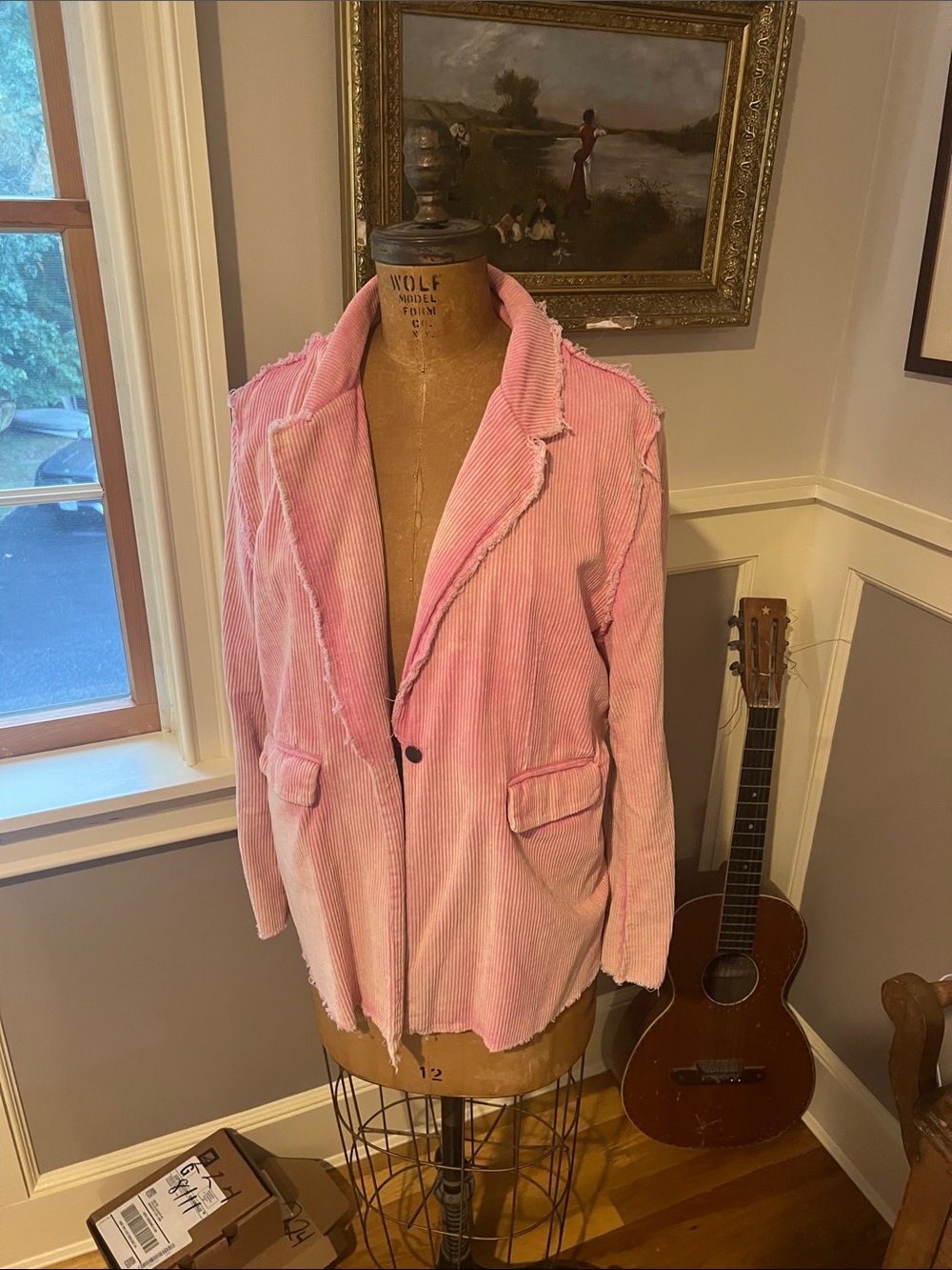 POL Pink Corduroy Frayed-Edge Blazer Jacket